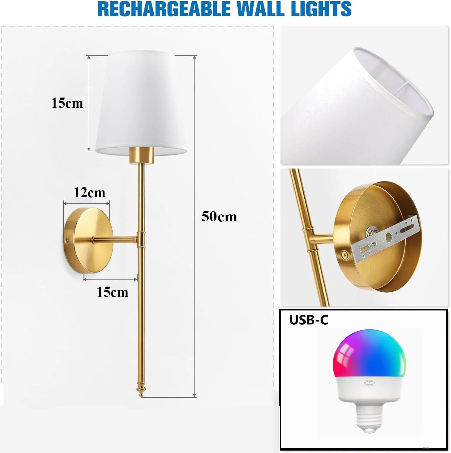 Rechargeable RGB Dimmable Metal Wall Lamp