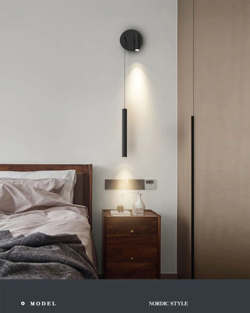 Indoor LED Reading Wall Lights with Rotatable Spotlight for Bedside Hardwired Bedroom LED Wall Lamps Wall Sconce Lighting Black
