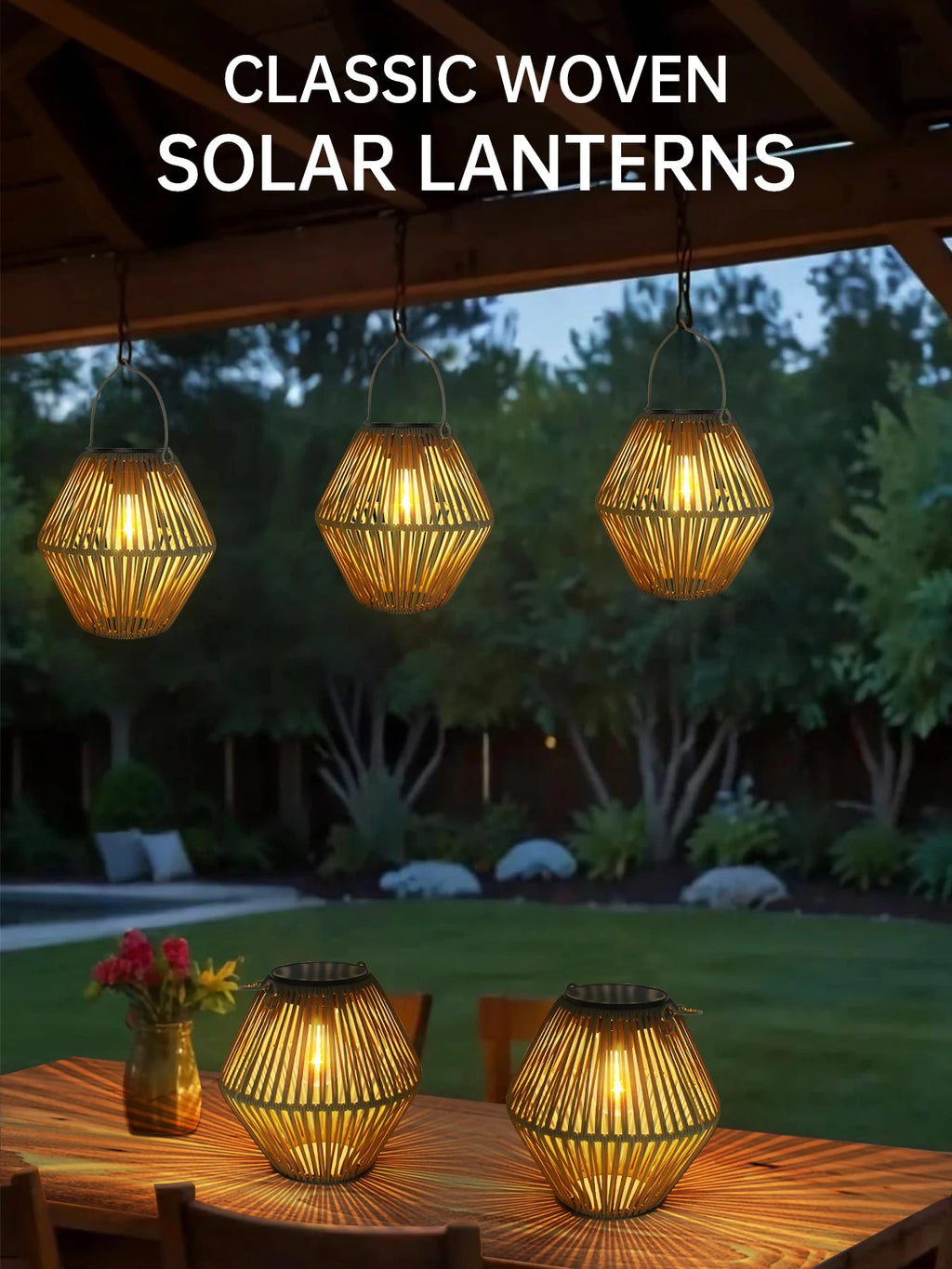 Solar Lanterns Solar Lights Outdoor Waterproof Boho Light for Outside Hanging Rattan Lantern Decoration for Garden Yard Patio