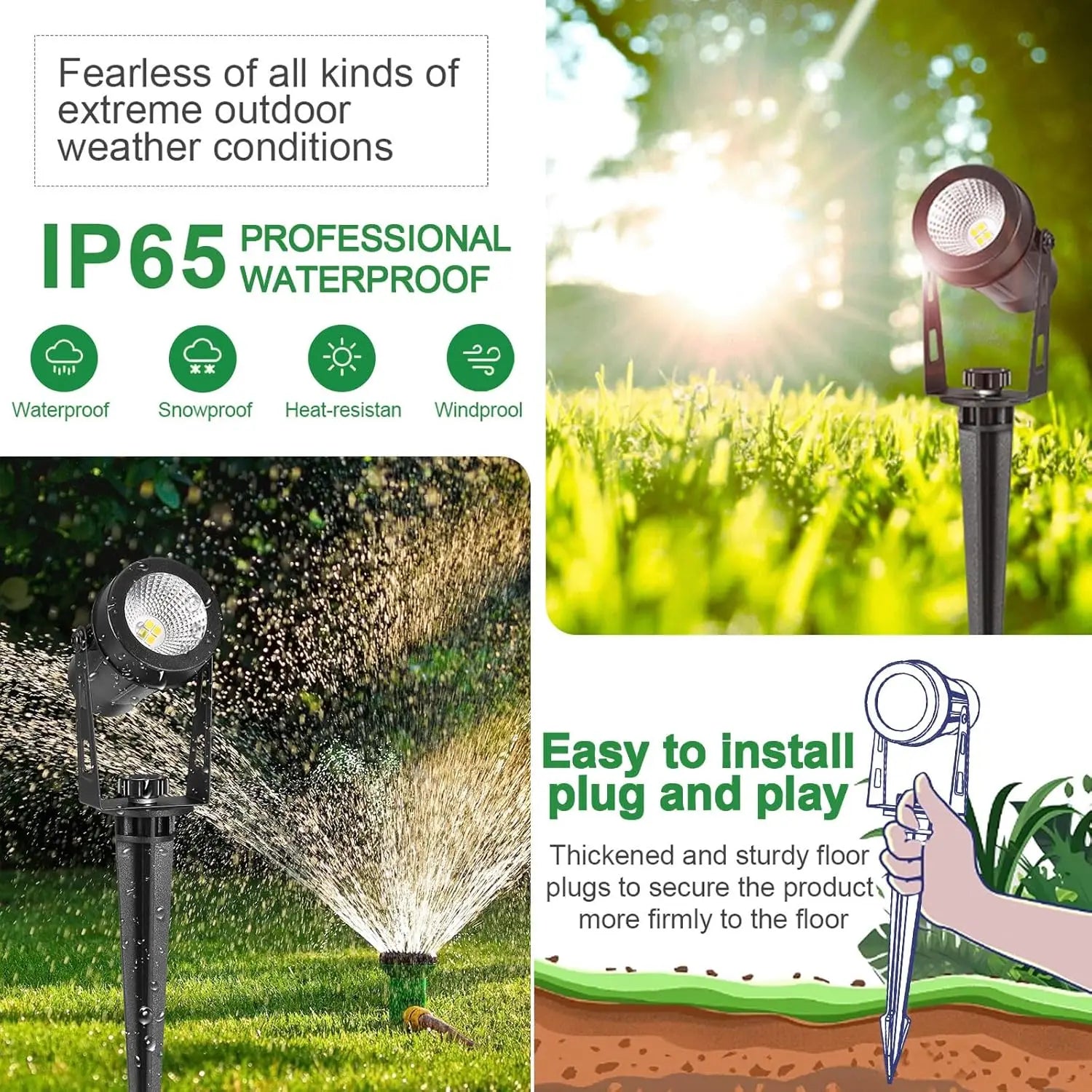 Outdoor Landscape Lighting, 4-10 Pack LED Spot Lights with Transformers, 12V Low Voltage IP65 Waterproof Plug in Spotlight
