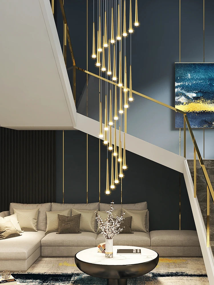 Modern Indoor Lighting Staircase Ceiling Living Room Pendant Long LED Pendent Lamp Bedroom Pendant Light Villa Chandelier