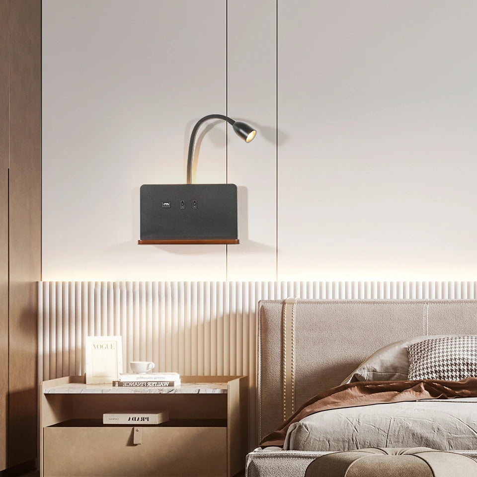 360° Rotatable LED Wall Light with USB & Wireless Charging