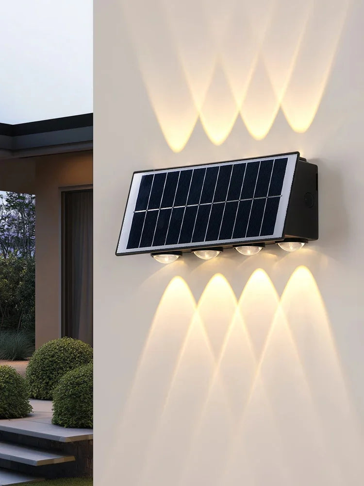 Outdoor Indoor Solar Wall Light 4/6/8 LED Waterproof IP65 Courtyard Balcony Corridor Bedroom Up and Down Lighting Fixtures