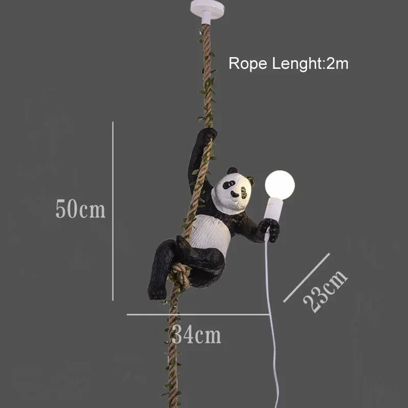 Indoor Lighting Vintage Resin Panda Pendant Light Loft Hemp Rope Hanging Lamp Fixture Home Decor Luminaire Suspension Chandelier