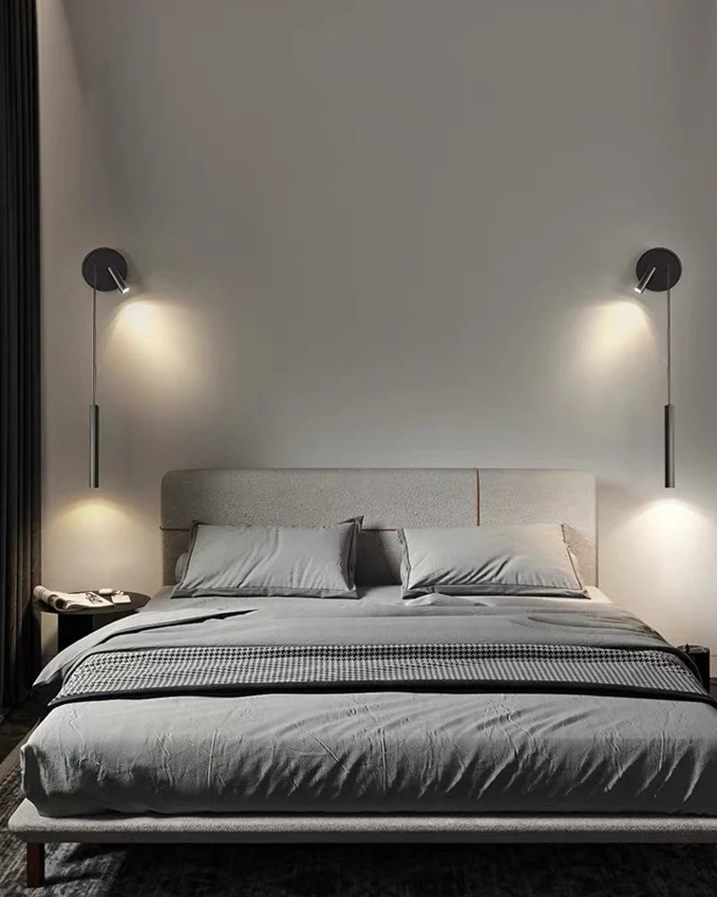 Indoor LED Reading Wall Lights with Rotatable Spotlight for Bedside Hardwired Bedroom LED Wall Lamps Wall Sconce Lighting Black