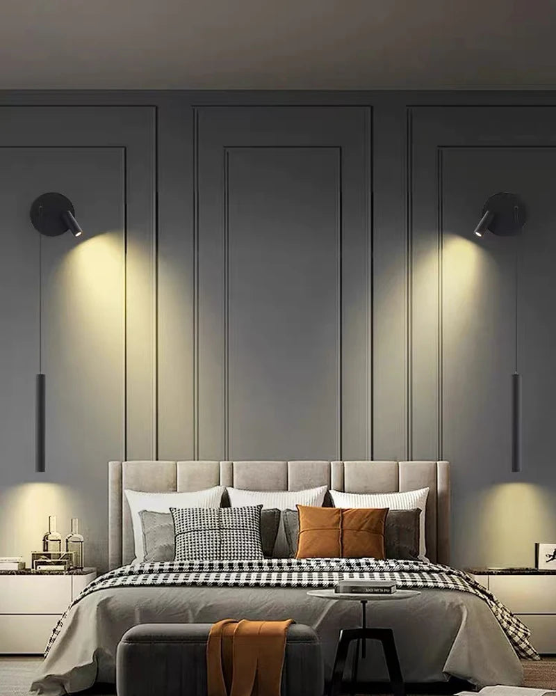 Indoor LED Reading Wall Lights with Rotatable Spotlight for Bedside Hardwired Bedroom LED Wall Lamps Wall Sconce Lighting Black