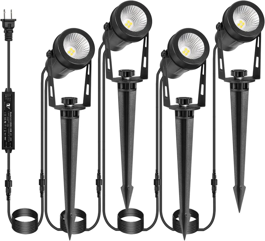 Outdoor Landscape Lighting, 4-10 Pack LED Spot Lights with Transformers, 12V Low Voltage IP65 Waterproof Plug in Spotlight