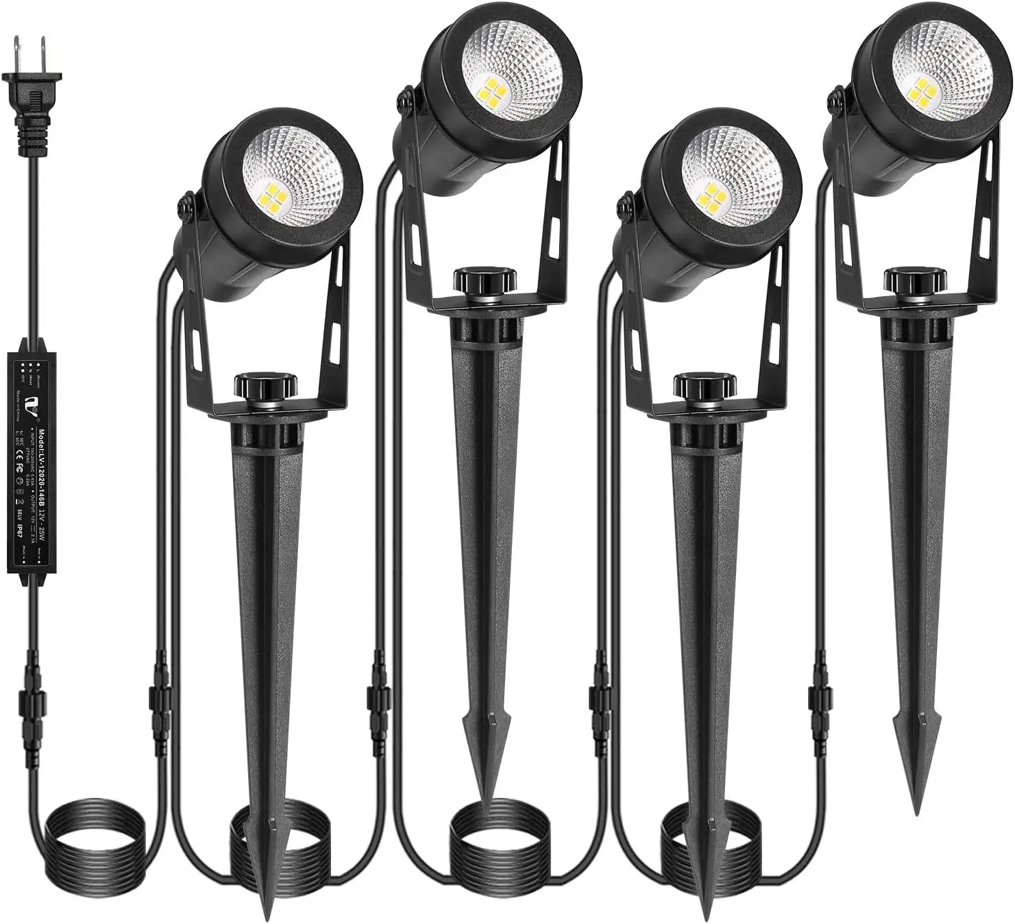 Outdoor Landscape Lighting, 4-10 Pack LED Spot Lights with Transformers, 12V Low Voltage IP65 Waterproof Plug in Spotlight