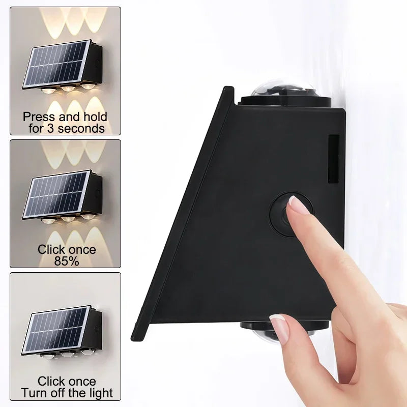 Outdoor Indoor Solar Wall Light 4/6/8 LED Waterproof IP65 Courtyard Balcony Corridor Bedroom Up and Down Lighting Fixtures