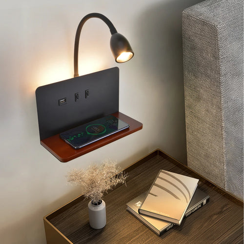 360° Rotatable LED Wall Light with USB & Wireless Charging