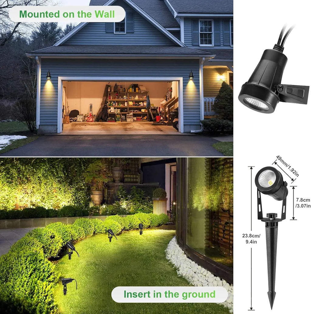 Outdoor Landscape Lighting, 4-10 Pack LED Spot Lights with Transformers, 12V Low Voltage IP65 Waterproof Plug in Spotlight