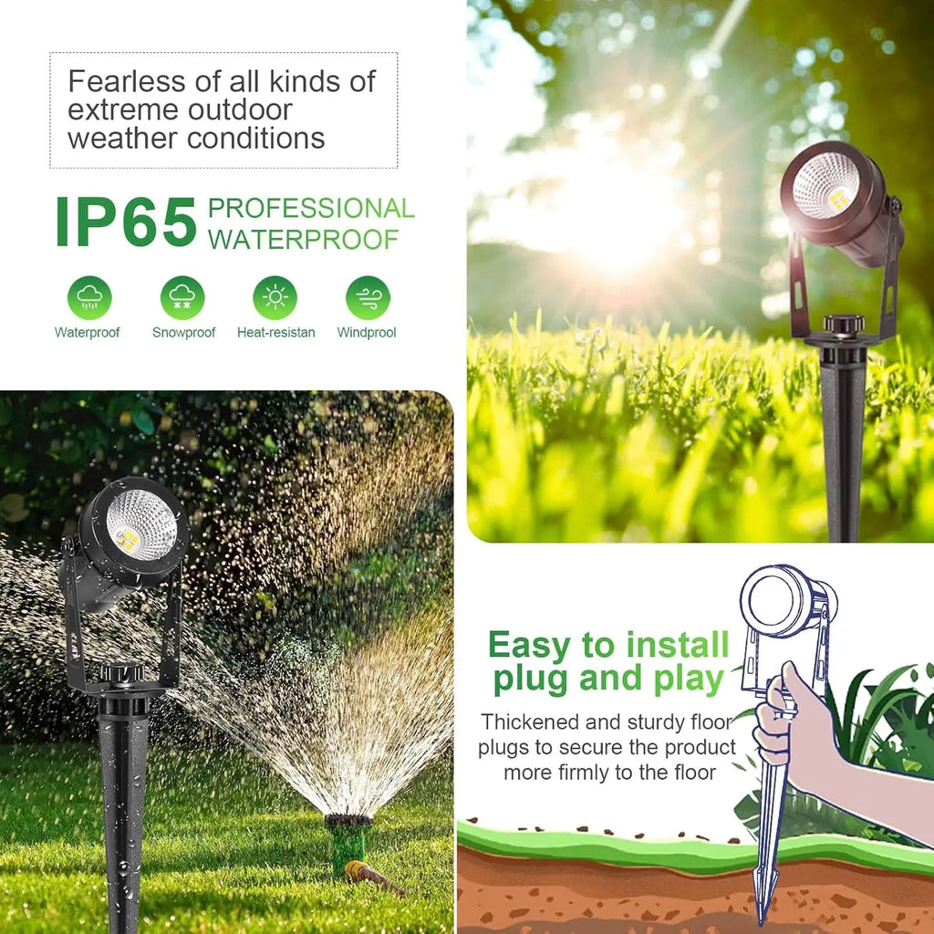 Outdoor Landscape Lighting, 4-10 Pack LED Spot Lights with Transformers, 12V Low Voltage IP65 Waterproof Plug in Spotlight