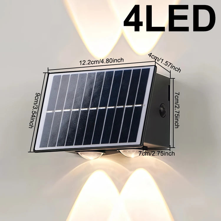 Outdoor Indoor Solar Wall Light 4/6/8 LED Waterproof IP65 Courtyard Balcony Corridor Bedroom Up and Down Lighting Fixtures