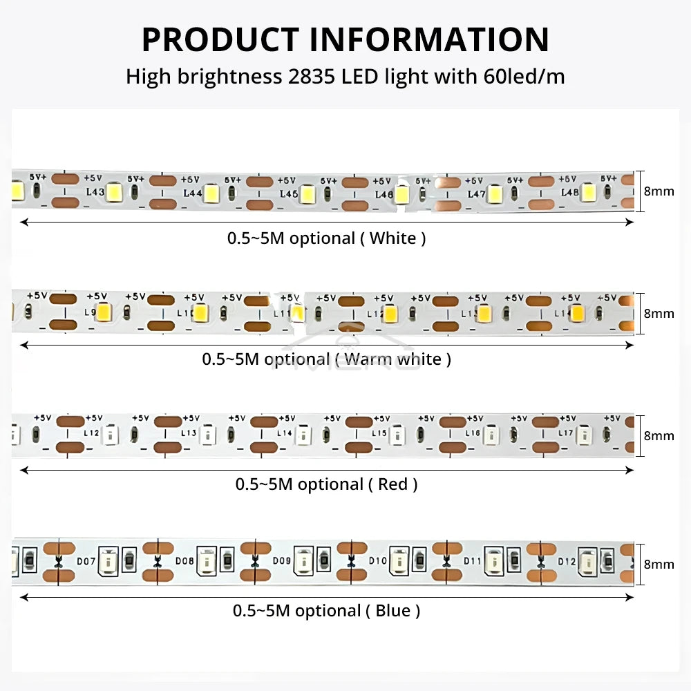 LED Light Strips 2835 Decoration Lighting Infrared Remote Controller Ribbon Lamp USB 5V Festival Party Bedroom BackLight Lamps