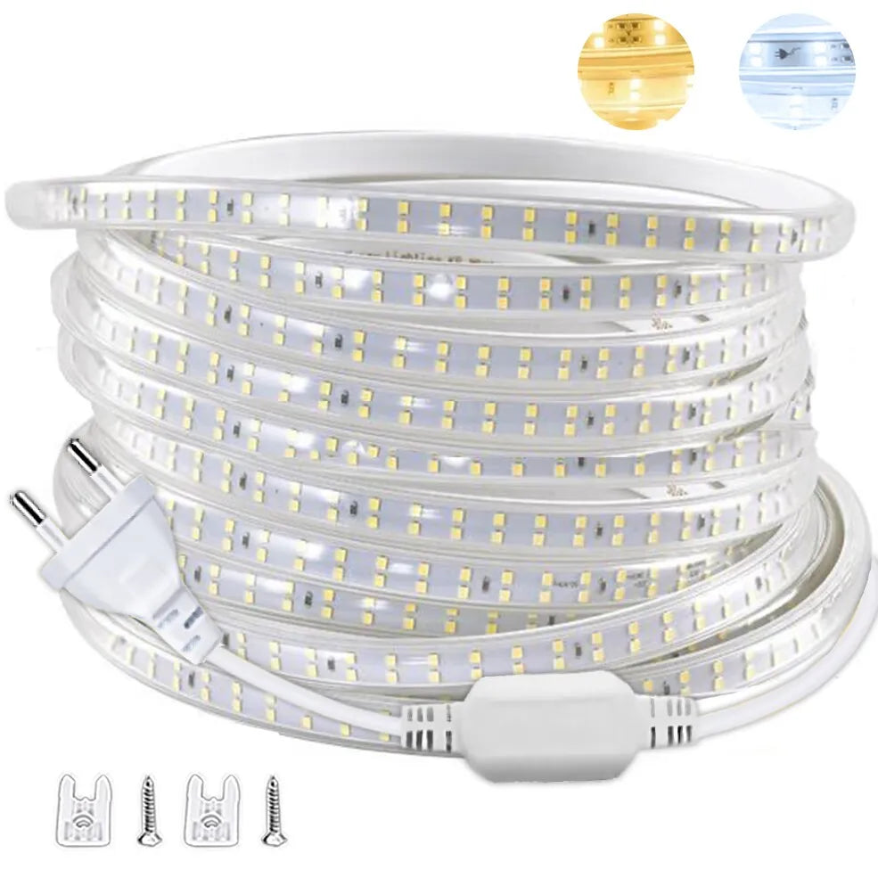 220V Led Strip 1-30m With Eu Plug 2835 Flexible Ribbon Light Waterproof Led Tape for Home Kitchen Outdoor Garden Decor Lighting