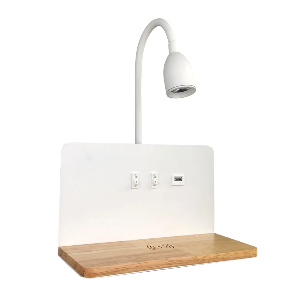 360° Rotatable LED Wall Light with USB & Wireless Charging