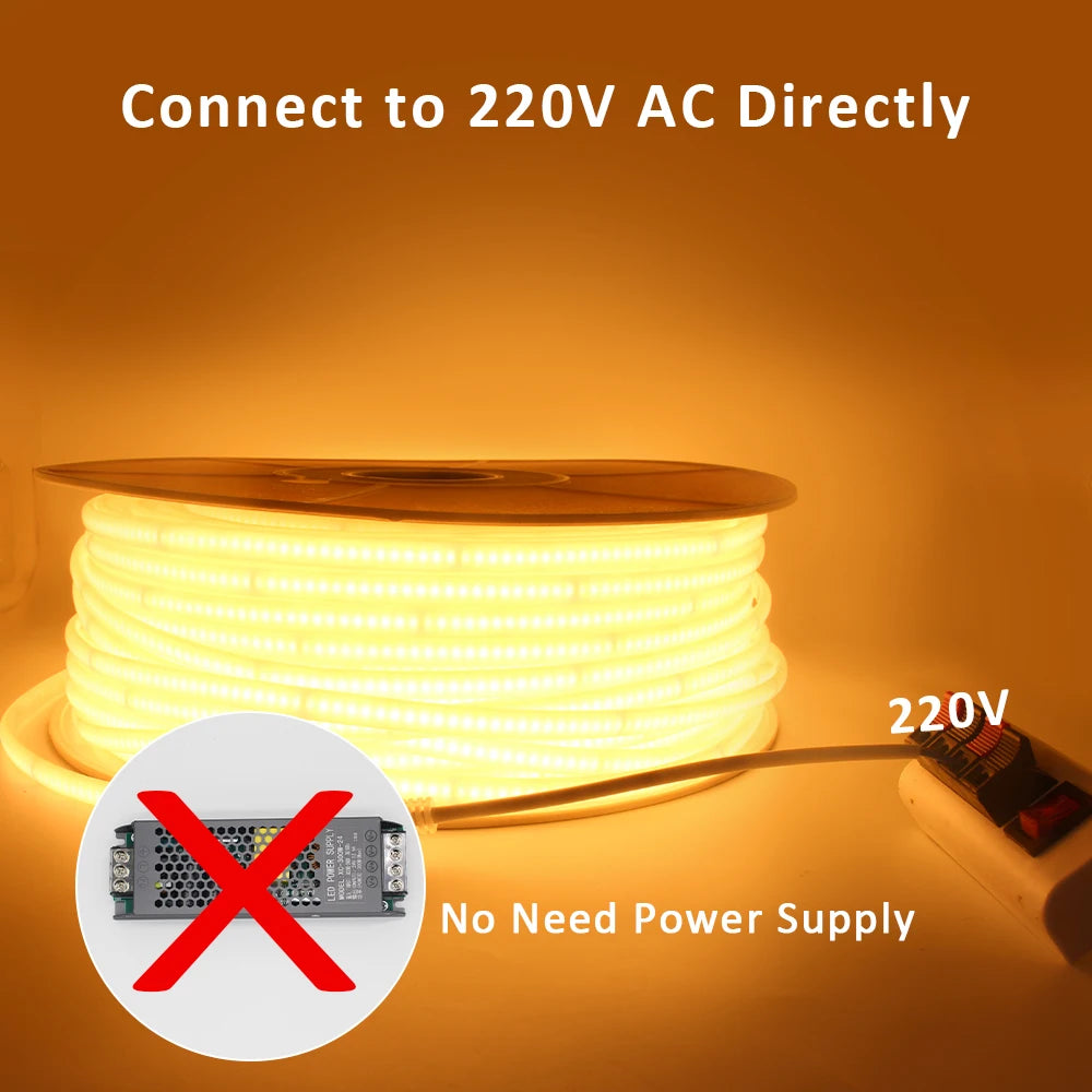 LED Strips 220V Waterproof COB LED Strip Light 240Leds/M 3000K 4000K 6000K Home Decor Flexible Ribbon Linear Lighting