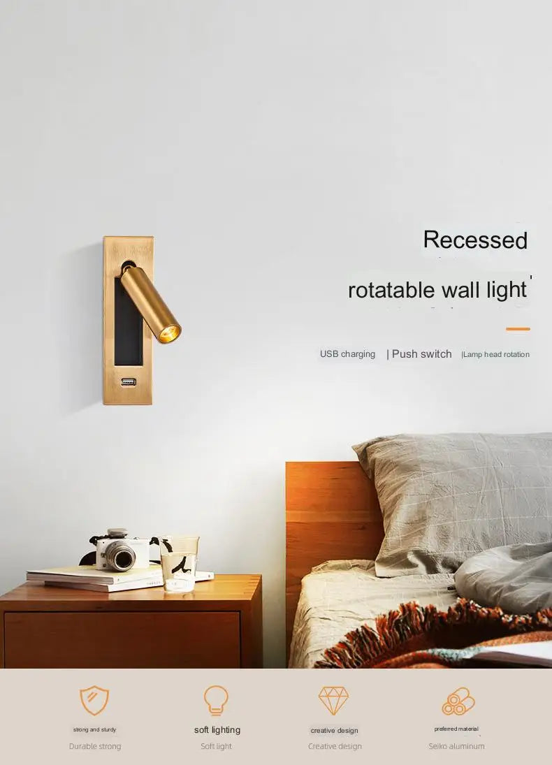 Indoor LED Wall Light Nordic Spot Lights For Bedroom Beside Living Room Hotel Modern Rotation Folding Headboard Reading Lights