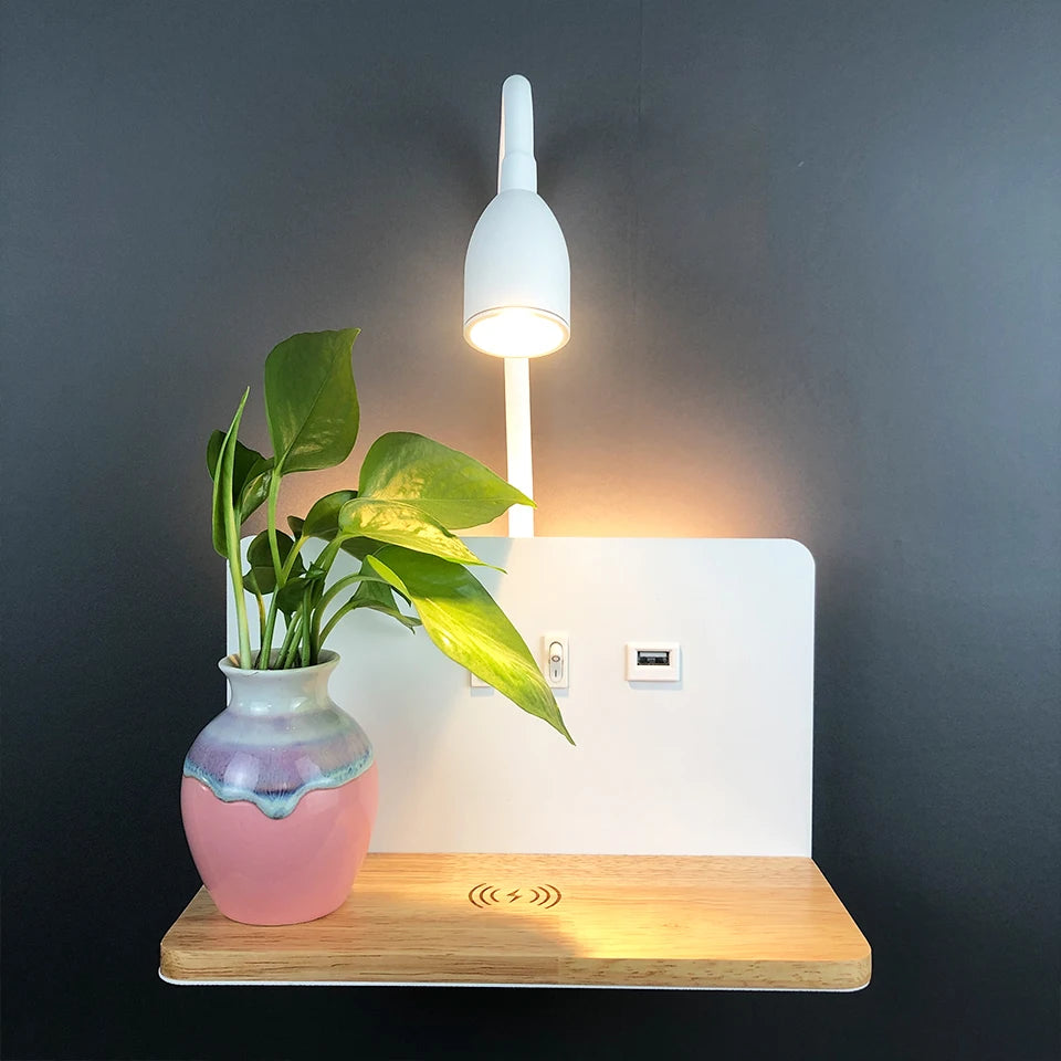 360° Rotatable LED Wall Light with USB & Wireless Charging