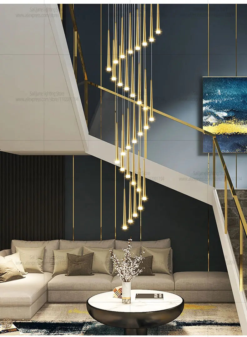 Modern Indoor Lighting Staircase Ceiling Living Room Pendant Long LED Pendent Lamp Bedroom Pendant Light Villa Chandelier