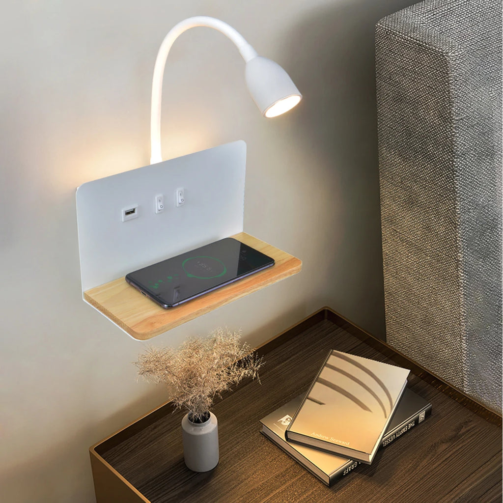 360° Rotatable LED Wall Light with USB & Wireless Charging