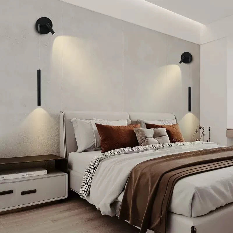 Indoor LED Reading Wall Lights with Rotatable Spotlight for Bedside Hardwired Bedroom LED Wall Lamps Wall Sconce Lighting Black