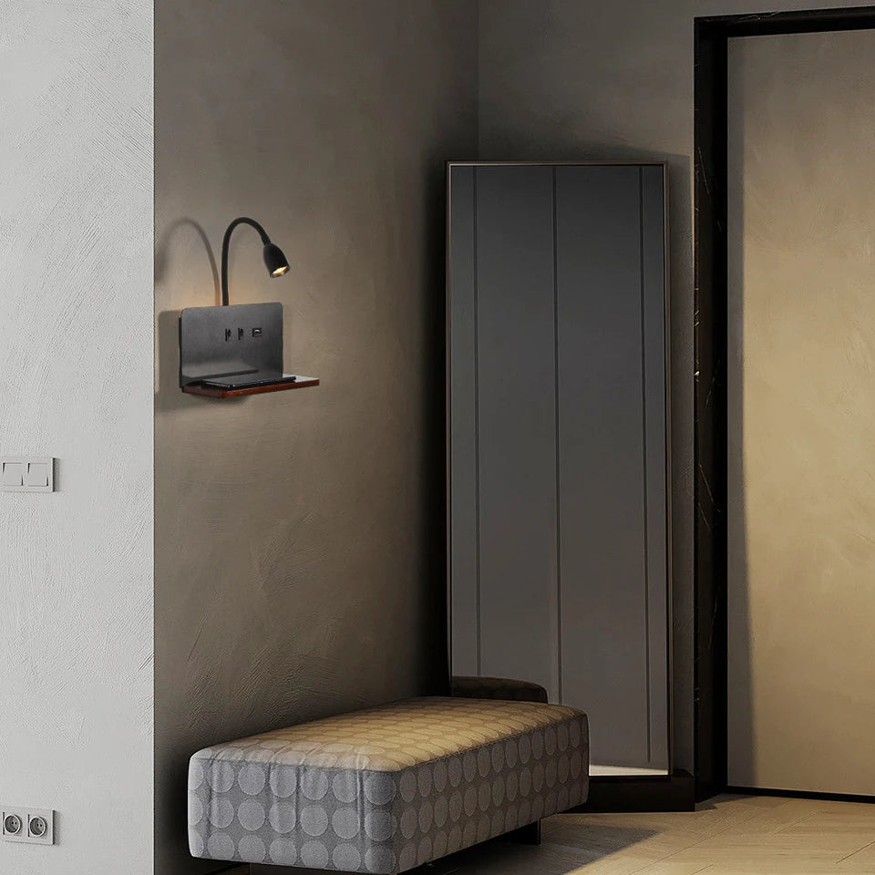 360° Rotatable LED Wall Light with USB & Wireless Charging