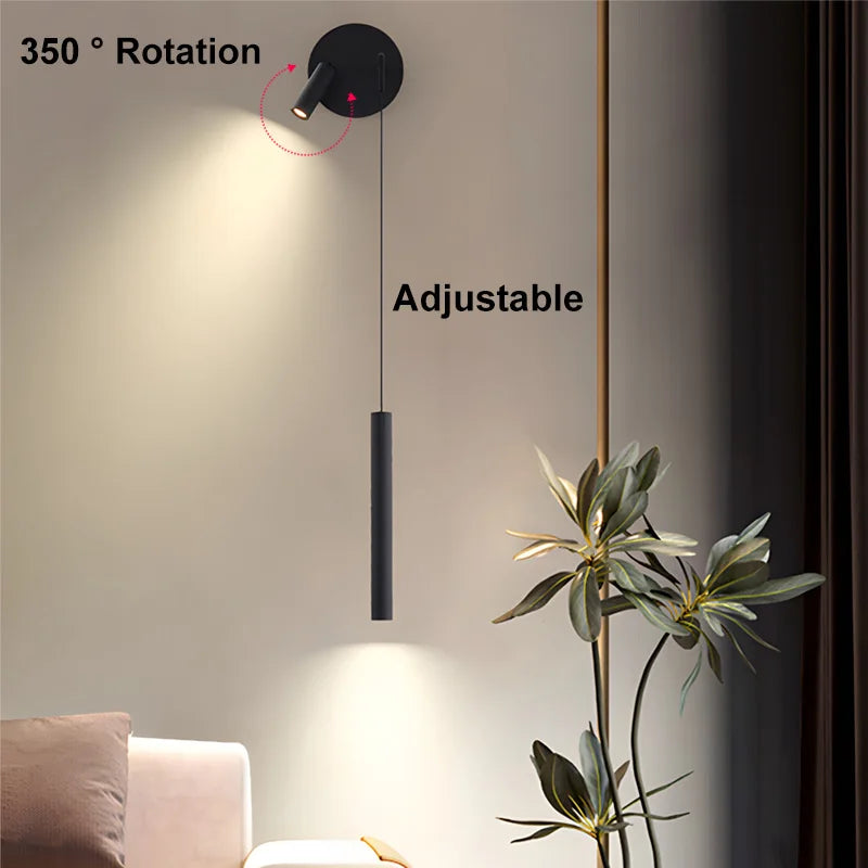 Indoor LED Reading Wall Lights with Rotatable Spotlight for Bedside Hardwired Bedroom LED Wall Lamps Wall Sconce Lighting Black