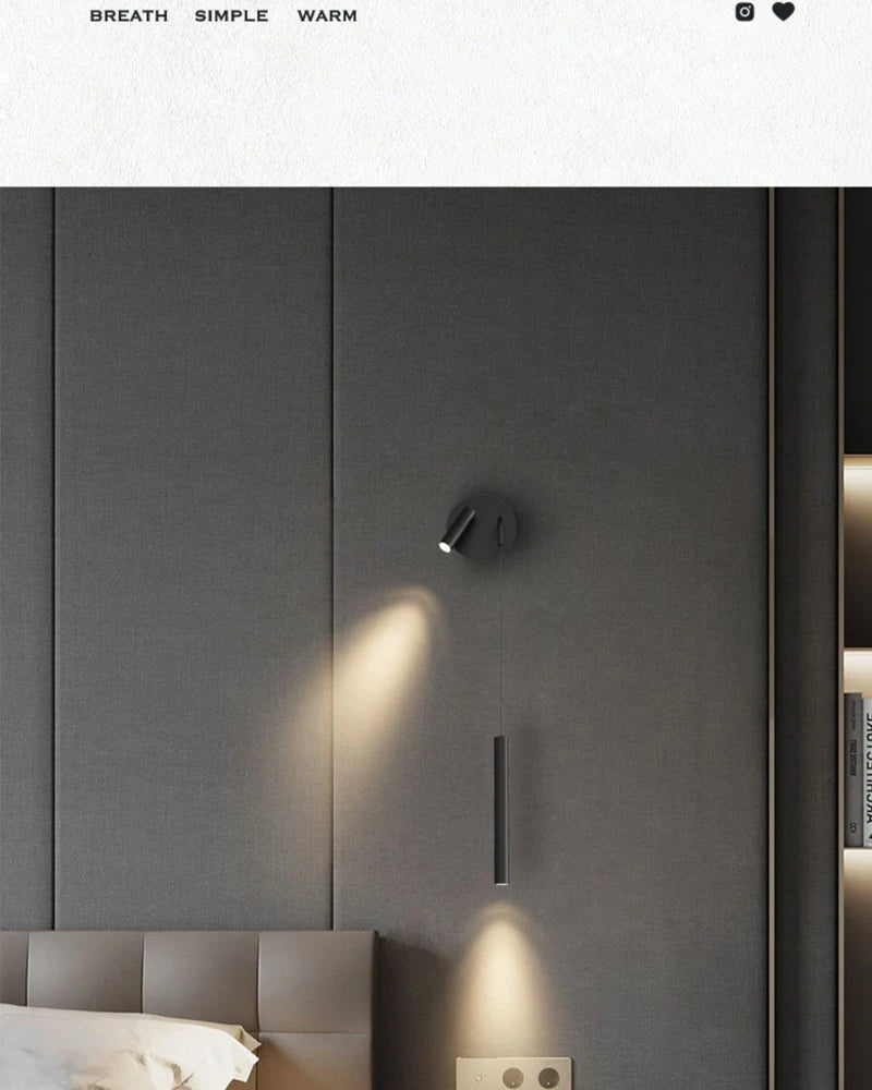 Indoor LED Reading Wall Lights with Rotatable Spotlight for Bedside Hardwired Bedroom LED Wall Lamps Wall Sconce Lighting Black