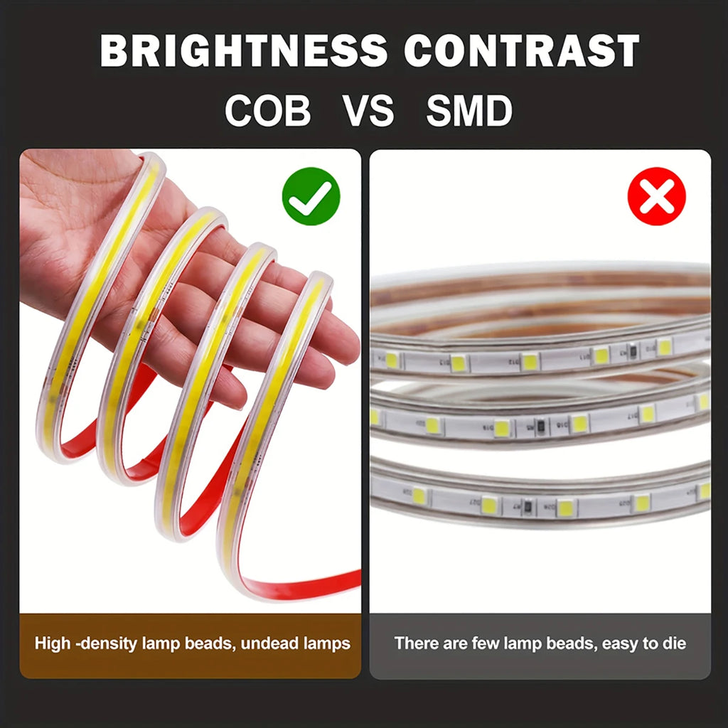Led Strip 220V Self-adhesive COB Led Strip Lights No Need Driver Flexible Ribbon for Room Kitchen
