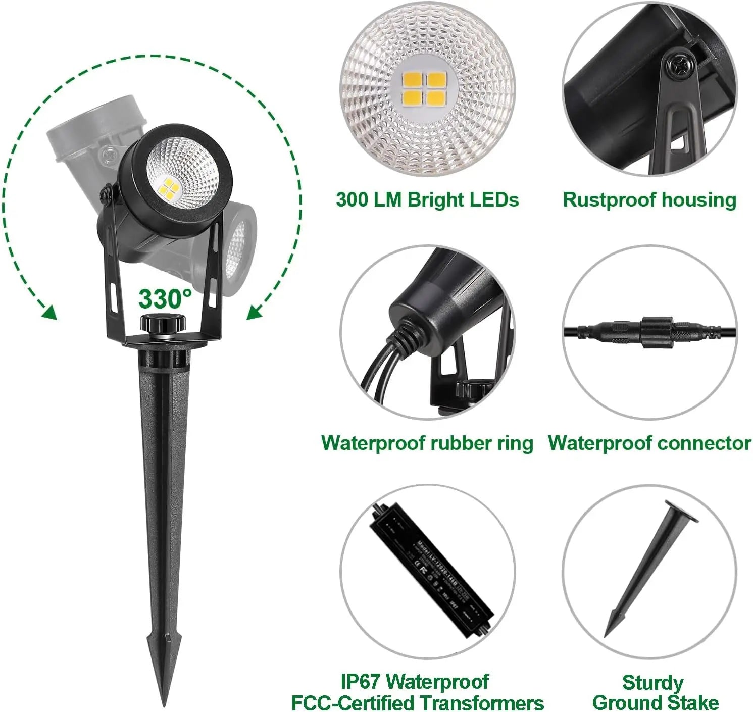 Outdoor Landscape Lighting, 4-10 Pack LED Spot Lights with Transformers, 12V Low Voltage IP65 Waterproof Plug in Spotlight