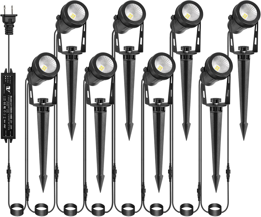 Outdoor Landscape Lighting, 4-10 Pack LED Spot Lights with Transformers, 12V Low Voltage IP65 Waterproof Plug in Spotlight