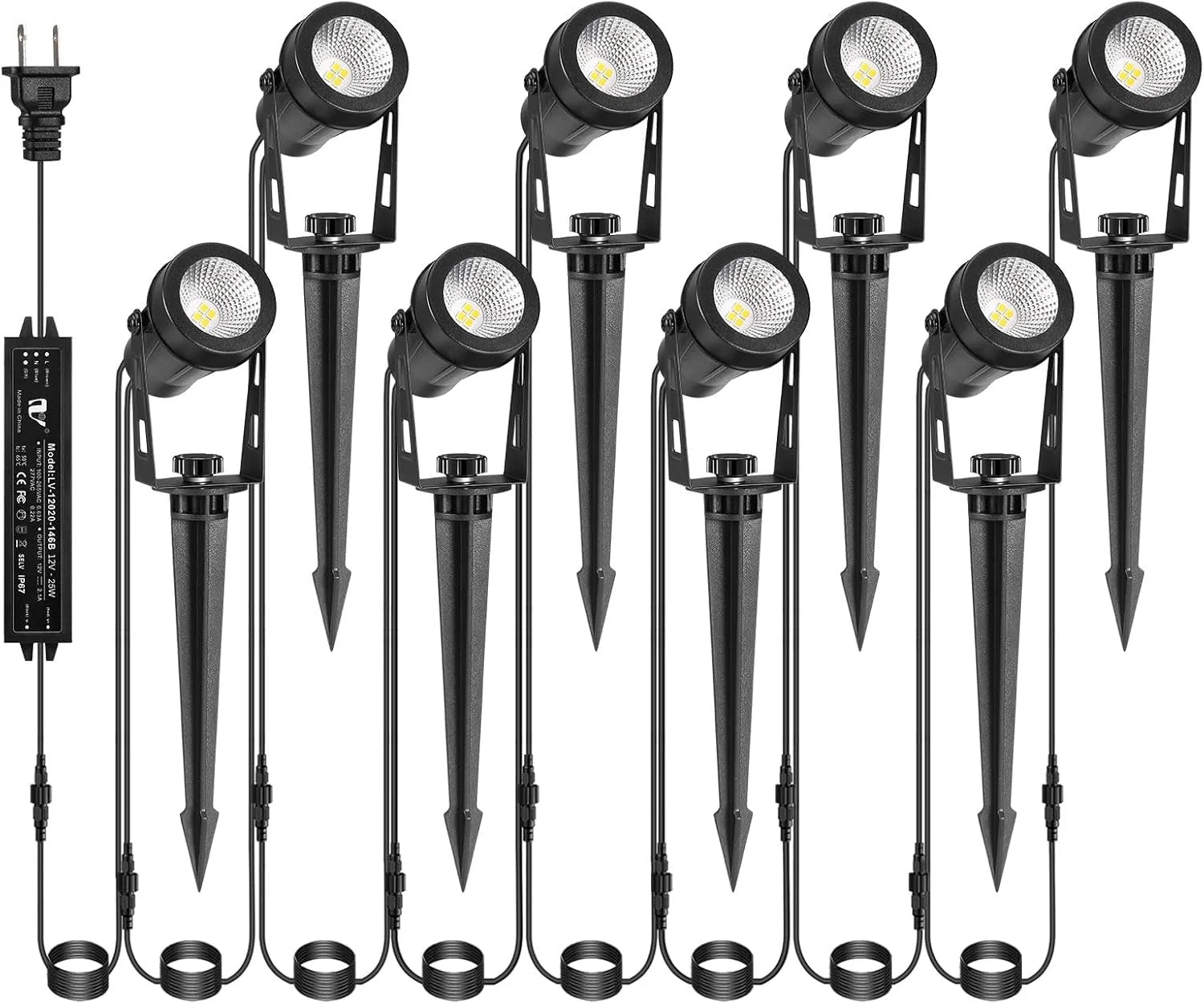 Outdoor Landscape Lighting, 4-10 Pack LED Spot Lights with Transformers, 12V Low Voltage IP65 Waterproof Plug in Spotlight