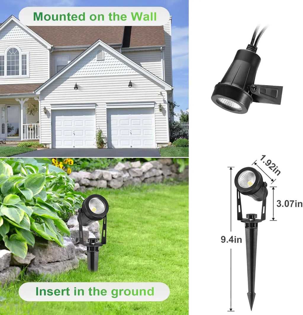 Outdoor Landscape Lighting, 4-10 Pack LED Spot Lights with Transformers, 12V Low Voltage IP65 Waterproof Plug in Spotlight