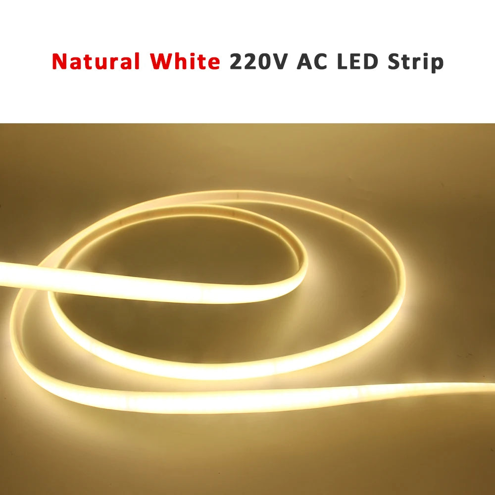 LED Strips 220V Waterproof COB LED Strip Light 240Leds/M 3000K 4000K 6000K Home Decor Flexible Ribbon Linear Lighting