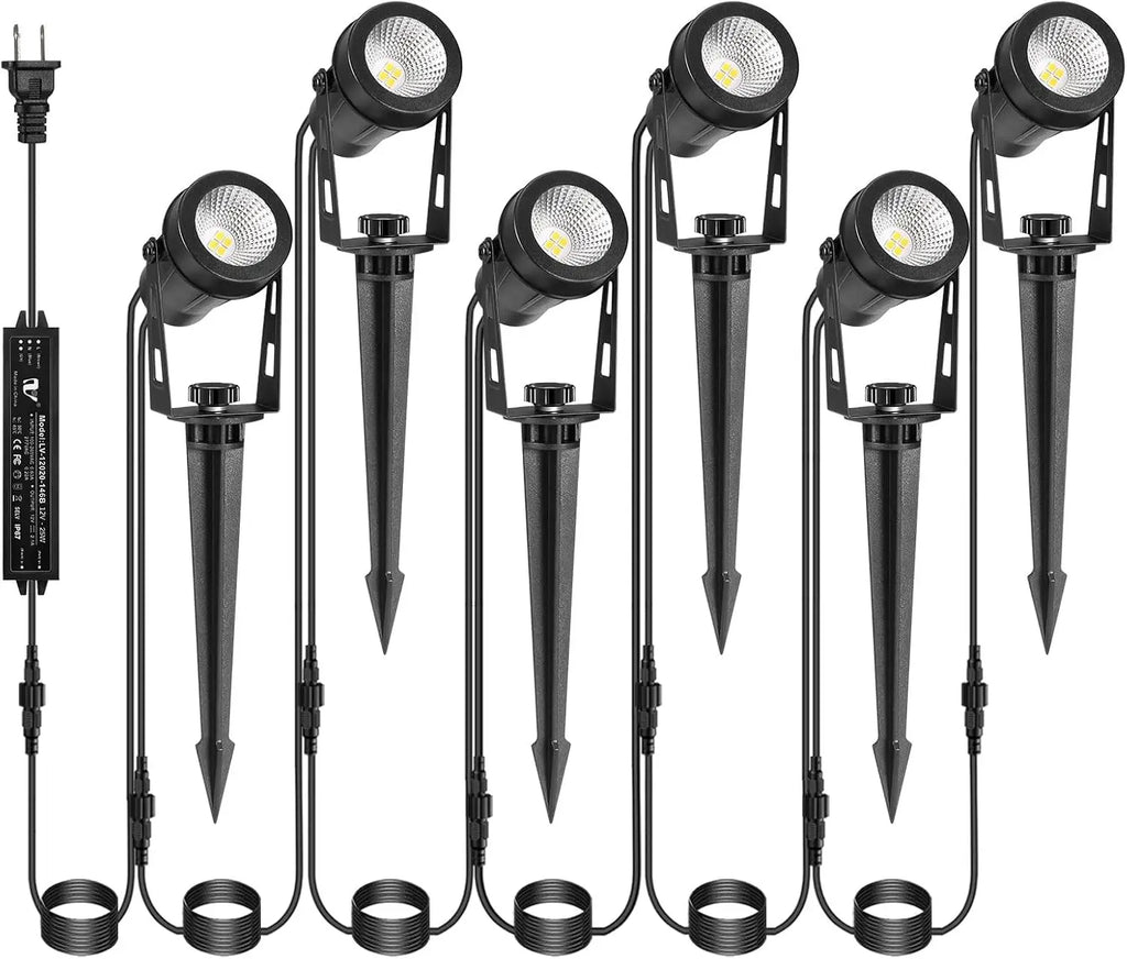 Outdoor Landscape Lighting, 4-10 Pack LED Spot Lights with Transformers, 12V Low Voltage IP65 Waterproof Plug in Spotlight