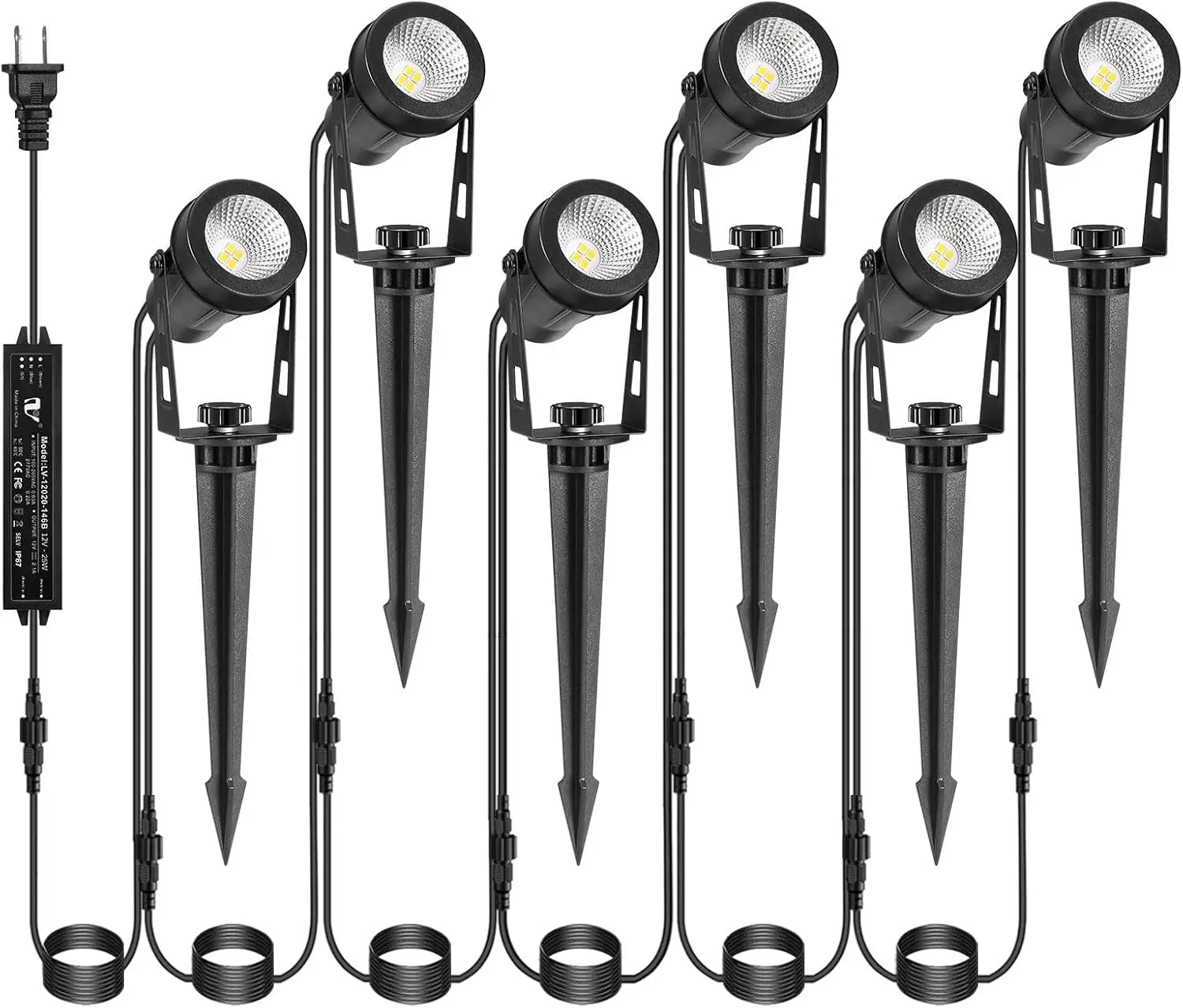 Outdoor Landscape Lighting, 4-10 Pack LED Spot Lights with Transformers, 12V Low Voltage IP65 Waterproof Plug in Spotlight