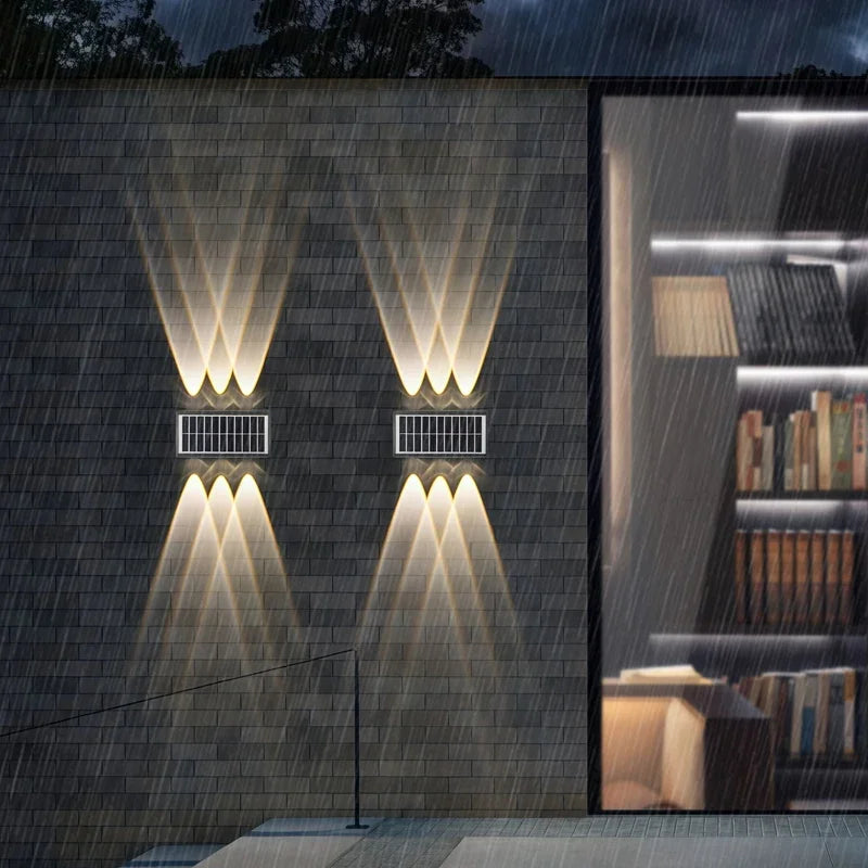 Outdoor Indoor Solar Wall Light 4/6/8 LED Waterproof IP65 Courtyard Balcony Corridor Bedroom Up and Down Lighting Fixtures
