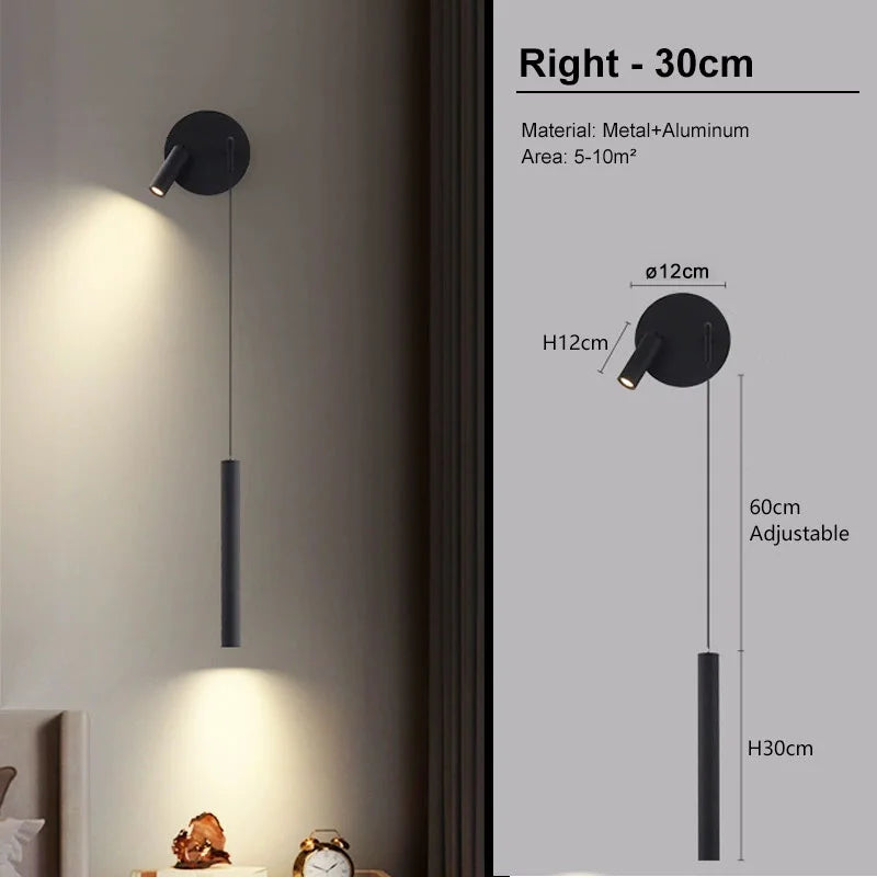 Indoor LED Reading Wall Lights with Rotatable Spotlight for Bedside Hardwired Bedroom LED Wall Lamps Wall Sconce Lighting Black