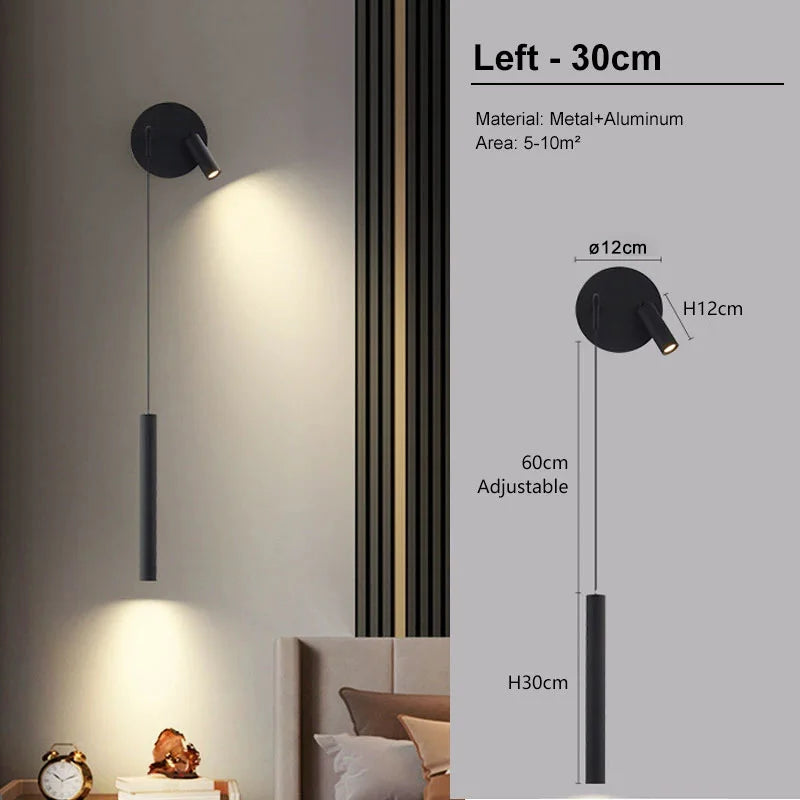 Indoor LED Reading Wall Lights with Rotatable Spotlight for Bedside Hardwired Bedroom LED Wall Lamps Wall Sconce Lighting Black