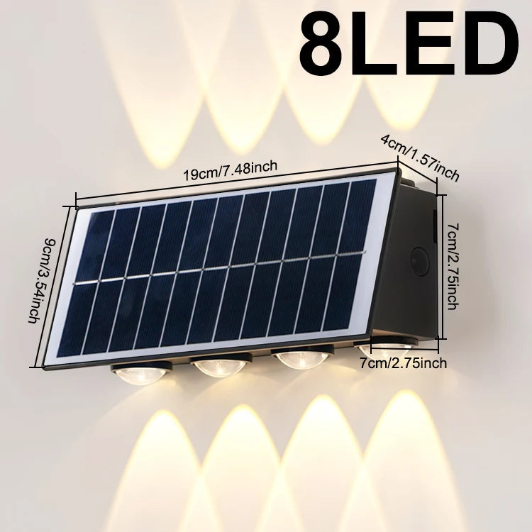Outdoor Indoor Solar Wall Light 4/6/8 LED Waterproof IP65 Courtyard Balcony Corridor Bedroom Up and Down Lighting Fixtures