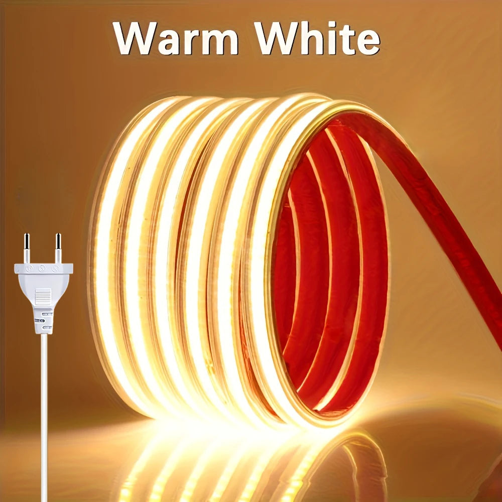 Led Strip 220V Self-adhesive COB Led Strip Lights No Need Driver Flexible Ribbon for Room Kitchen